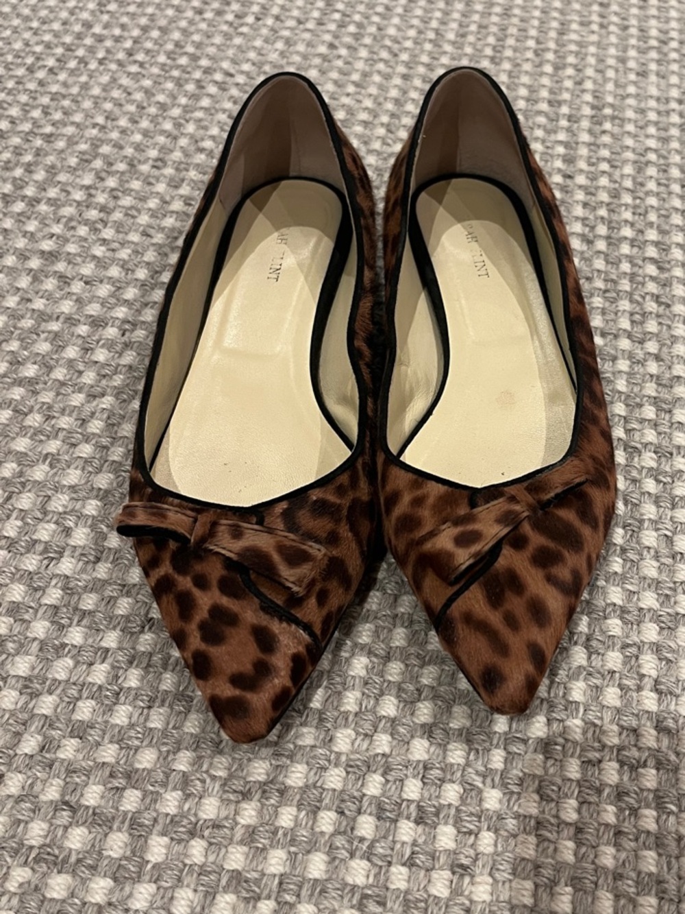Sarah Flint Natalie Leopard Haircalf Pointed Toe Flats Bow Luxury - 7.5